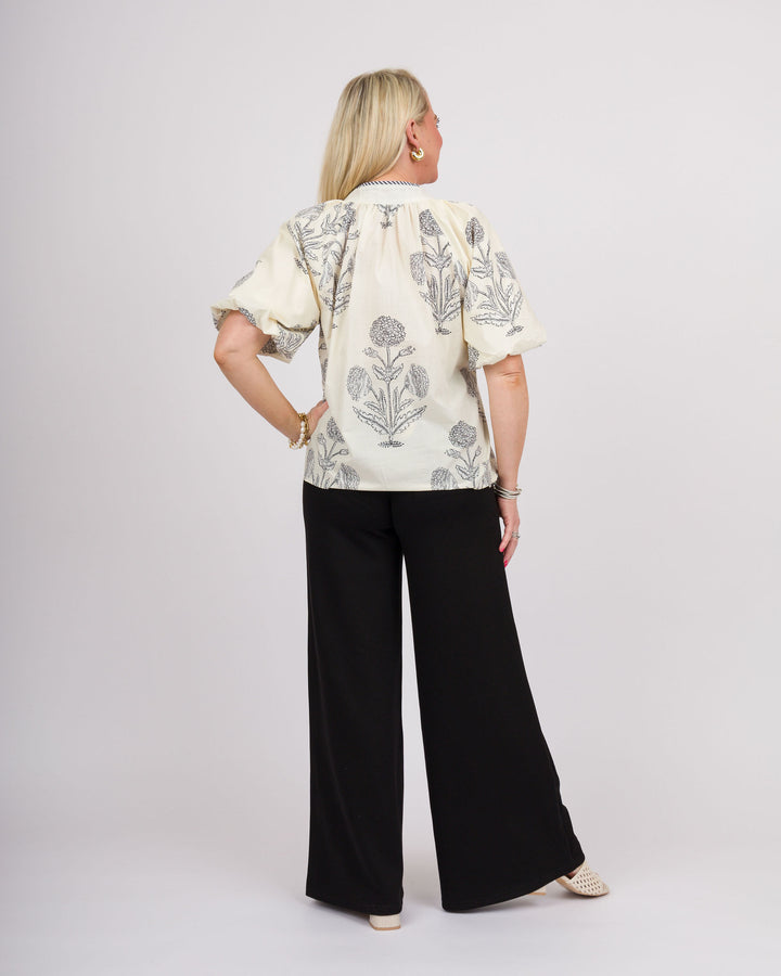 Ecru Black Floral Print Top