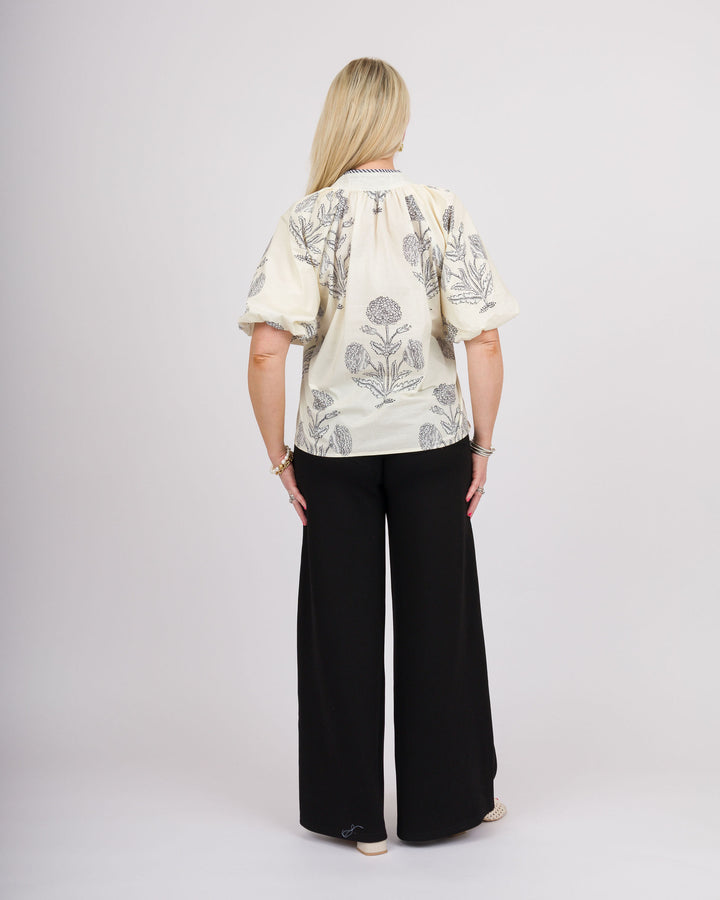 Ecru Black Floral Print Top