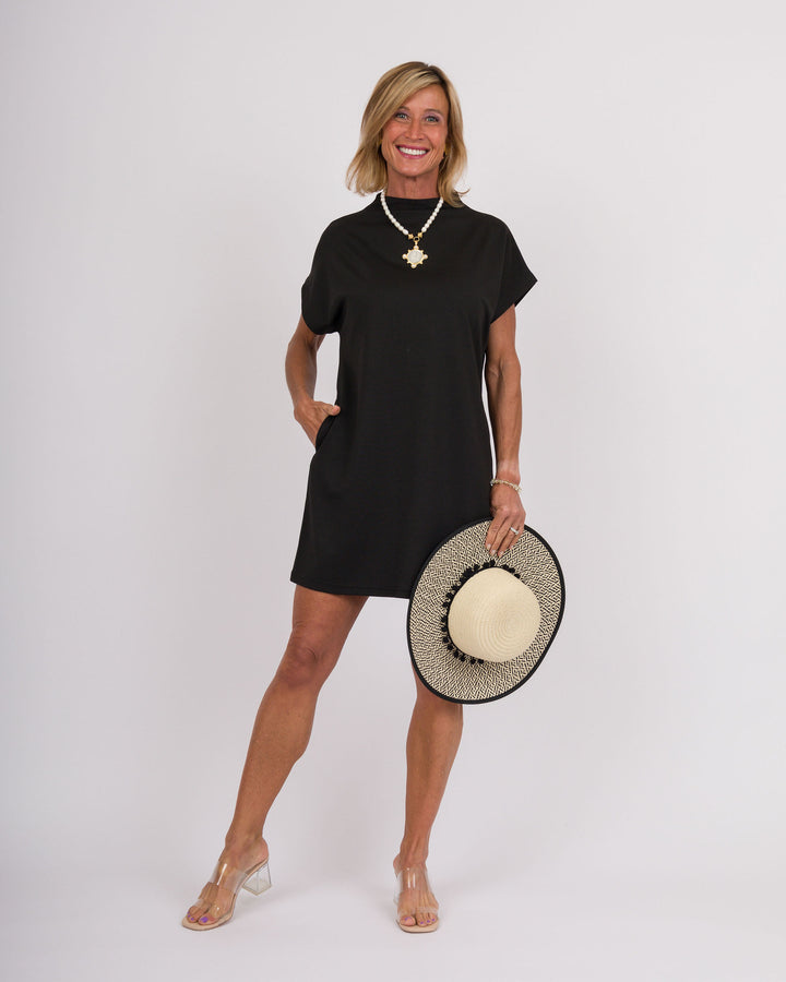 Solid Mock Neck Mini Dress - Black