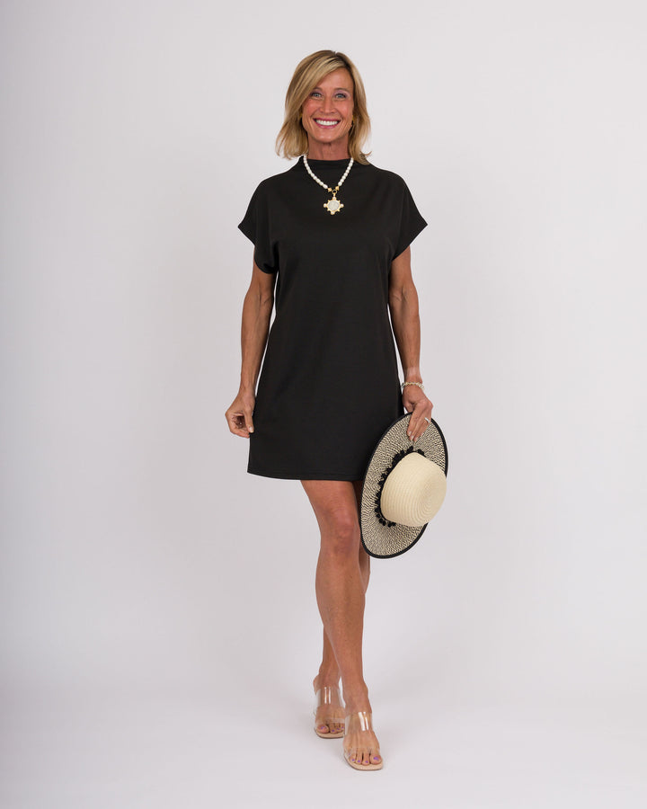 Solid Mock Neck Mini Dress - Black