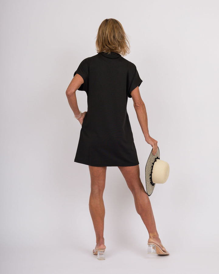 Solid Mock Neck Mini Dress - Black