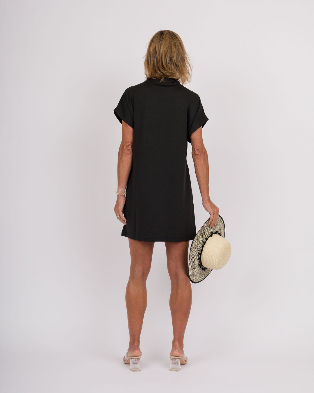 Solid Mock Neck Mini Dress - Black