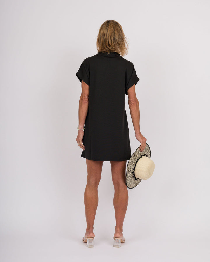 Solid Mock Neck Mini Dress - Black