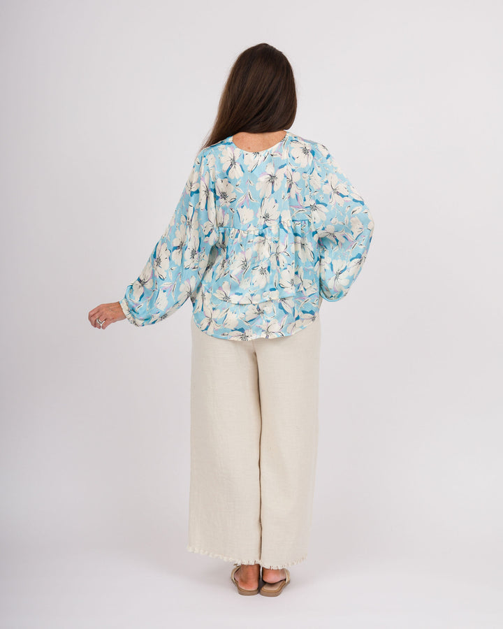 Blue &amp; Cream Floral Long Sleeve Blouse