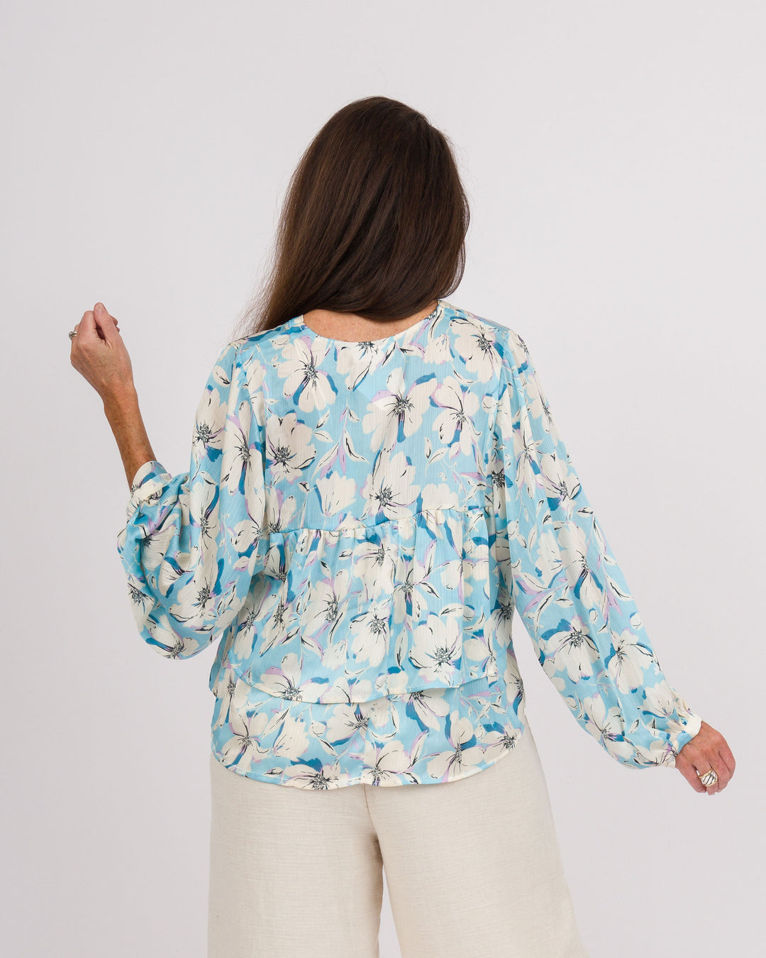 Blue &amp; Cream Floral Long Sleeve Blouse
