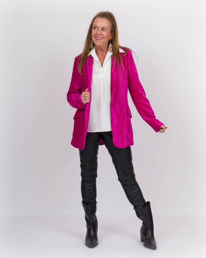 Crushed Velvet Blazer Fuchsia