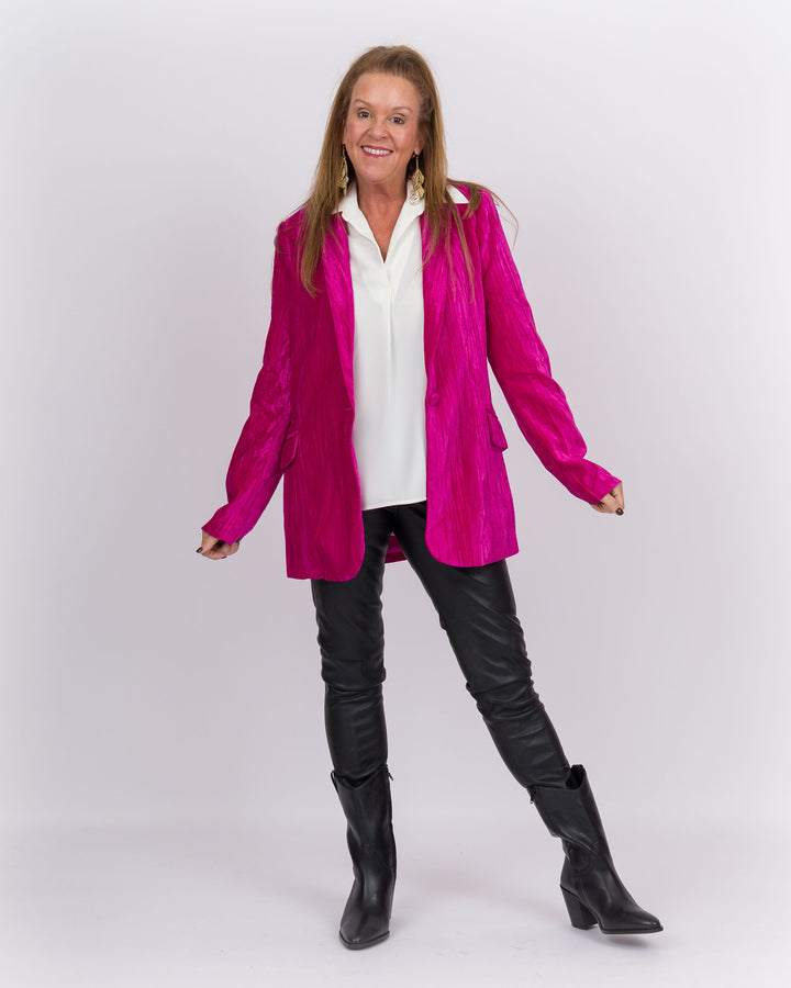 Crushed Velvet Blazer Fuchsia