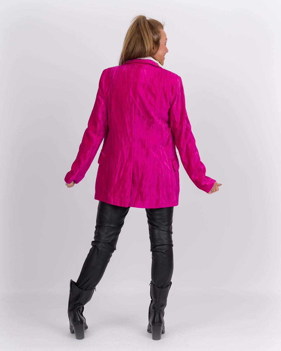 Crushed Velvet Blazer Fuchsia