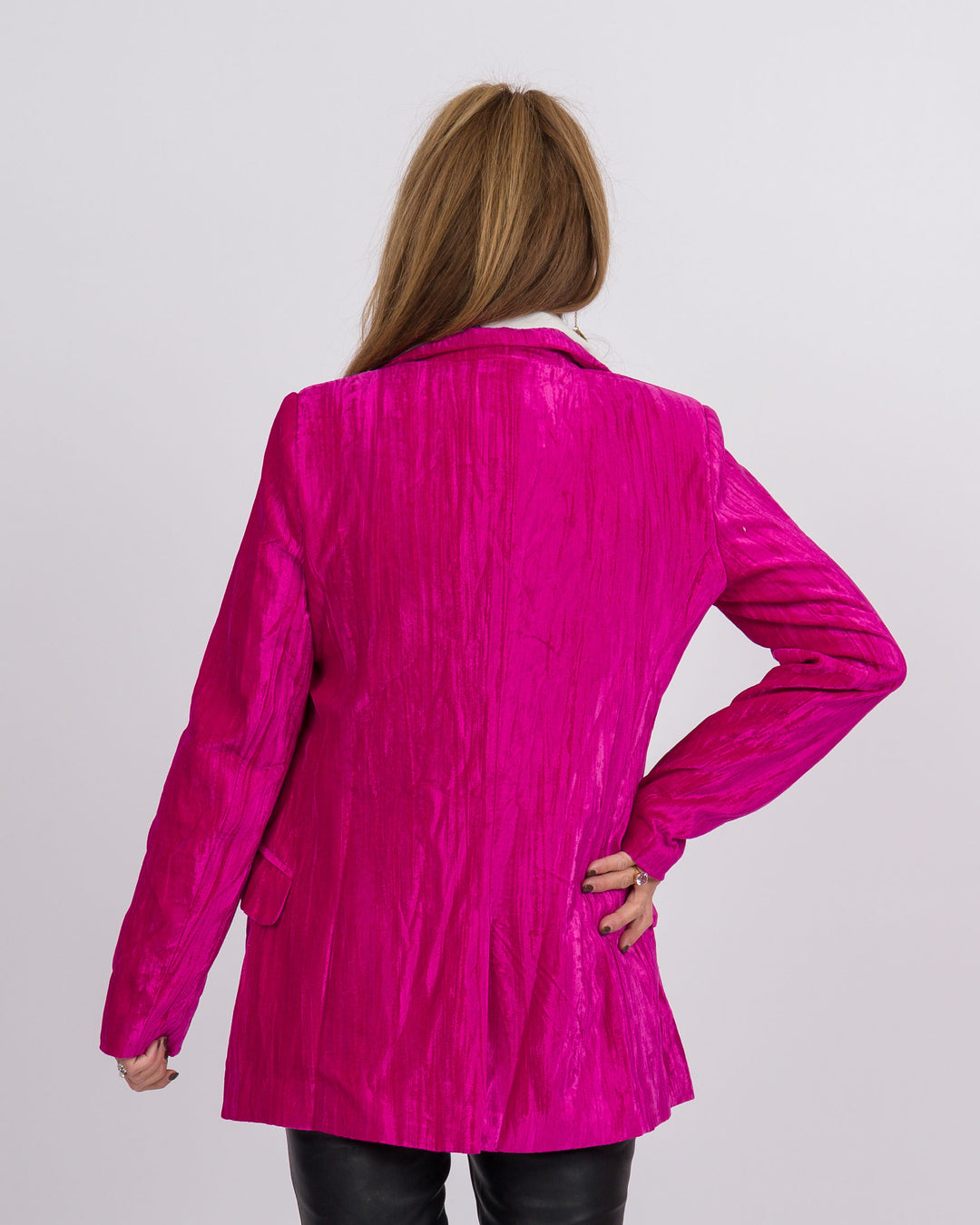 Crushed Velvet Blazer Fuchsia