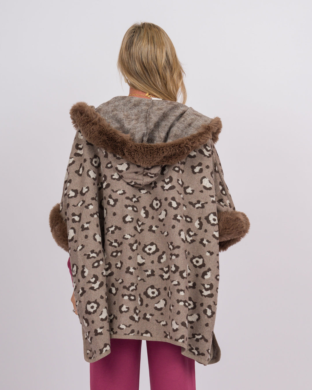 Beige Leopard Faux Fur Hoodie
