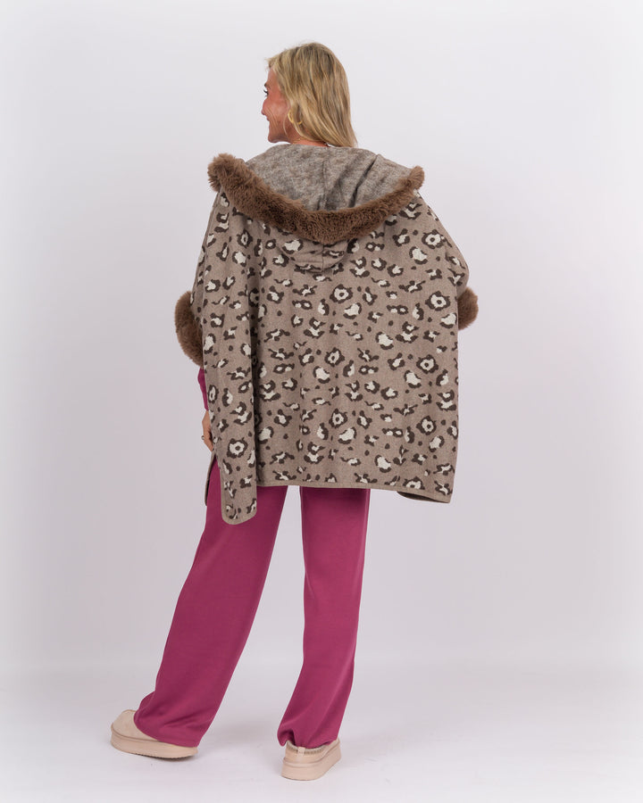Beige Leopard Faux Fur Hoodie