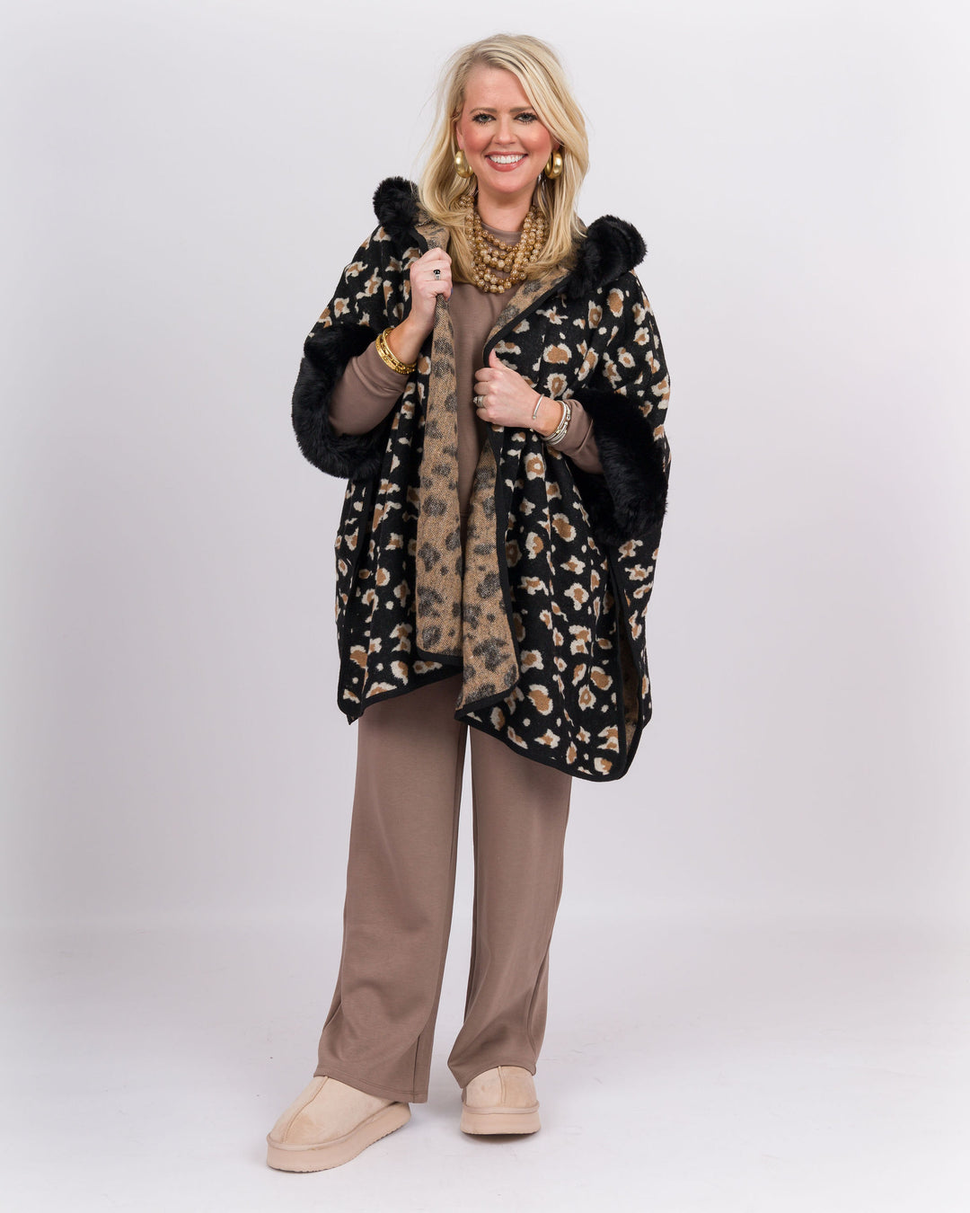 Black Leopard Faux Fur Hoodie