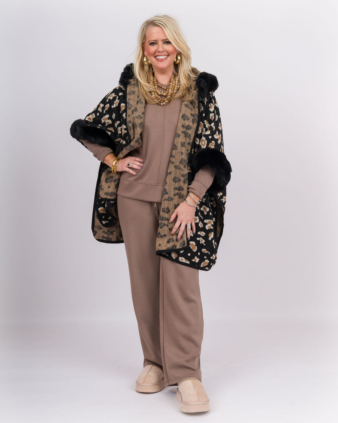 Black Leopard Faux Fur Hoodie