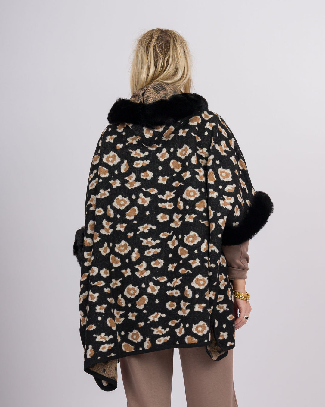 Black Leopard Faux Fur Hoodie