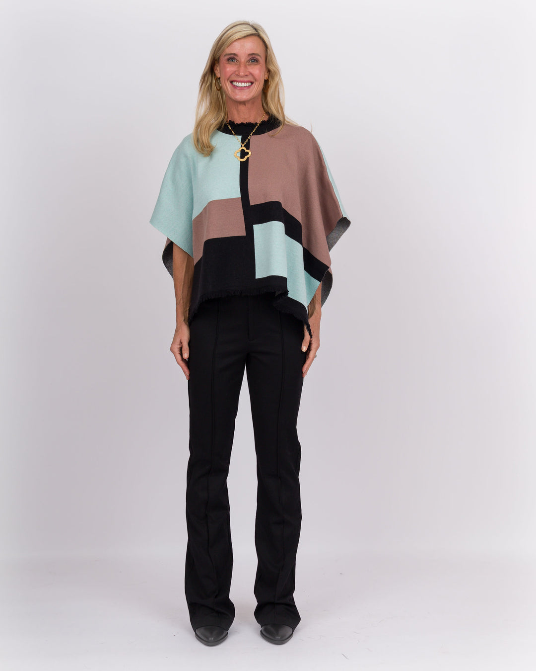 Audrey Color Block Poncho