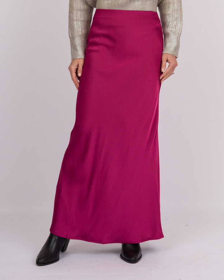 Cranberry Punch Satin Midi Skirt