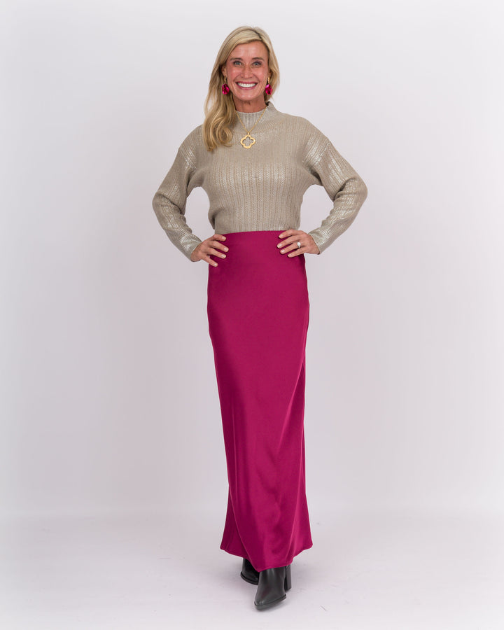 Cranberry Punch Satin Midi Skirt