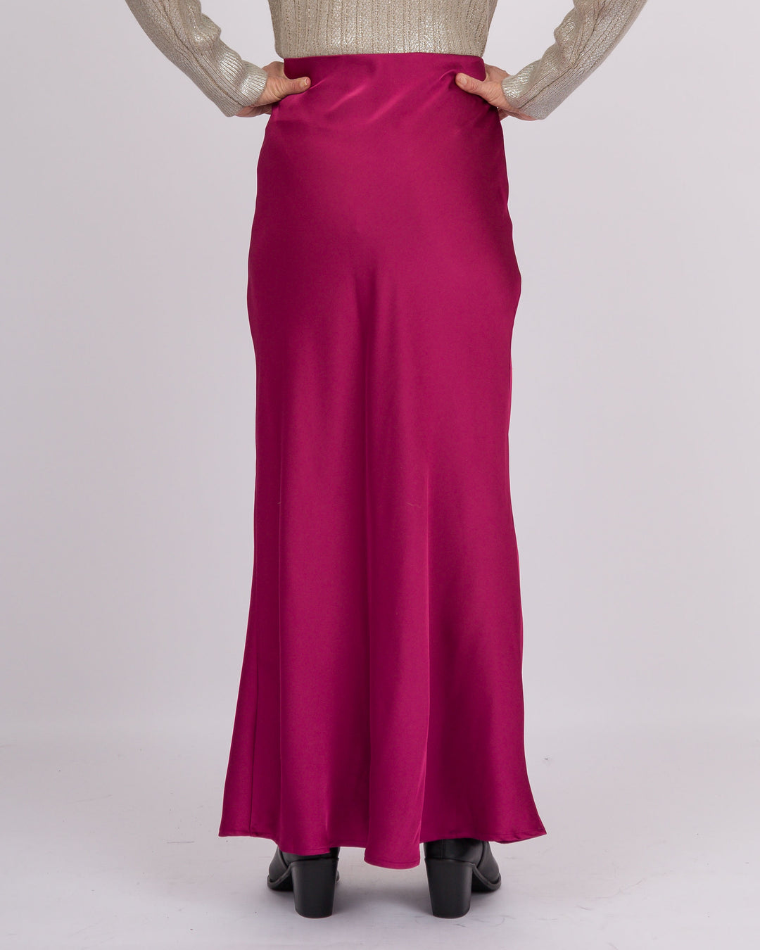 Cranberry Punch Satin Midi Skirt