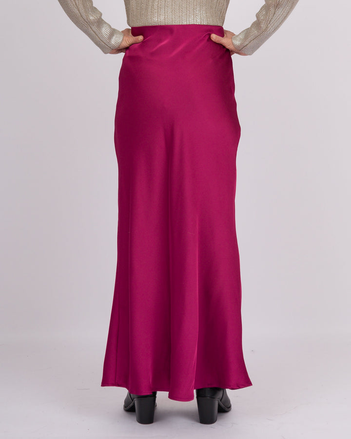 Cranberry Punch Satin Midi Skirt
