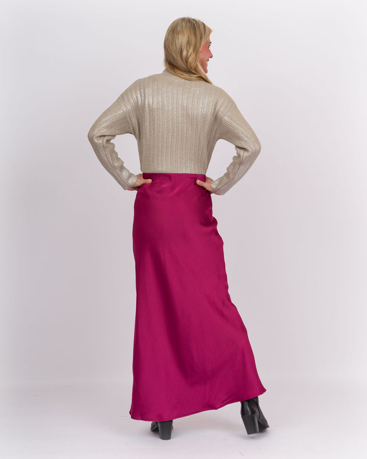 Cranberry Punch Satin Midi Skirt