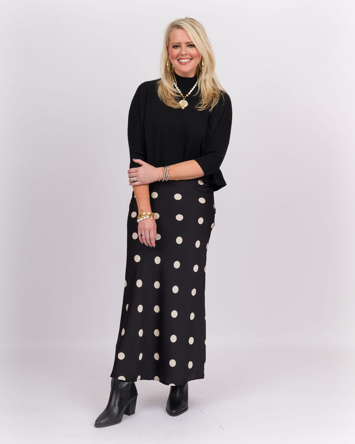 On the Dot Satin Midi Skirt