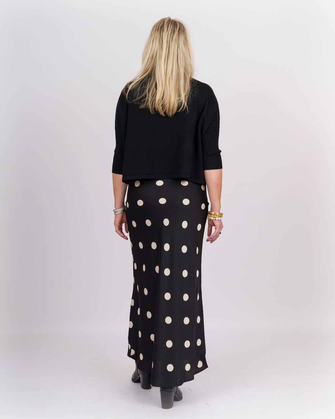 On the Dot Satin Midi Skirt