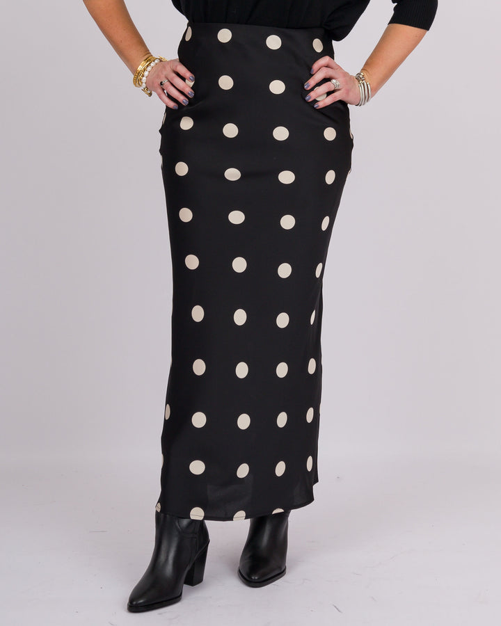 On the Dot Satin Midi Skirt