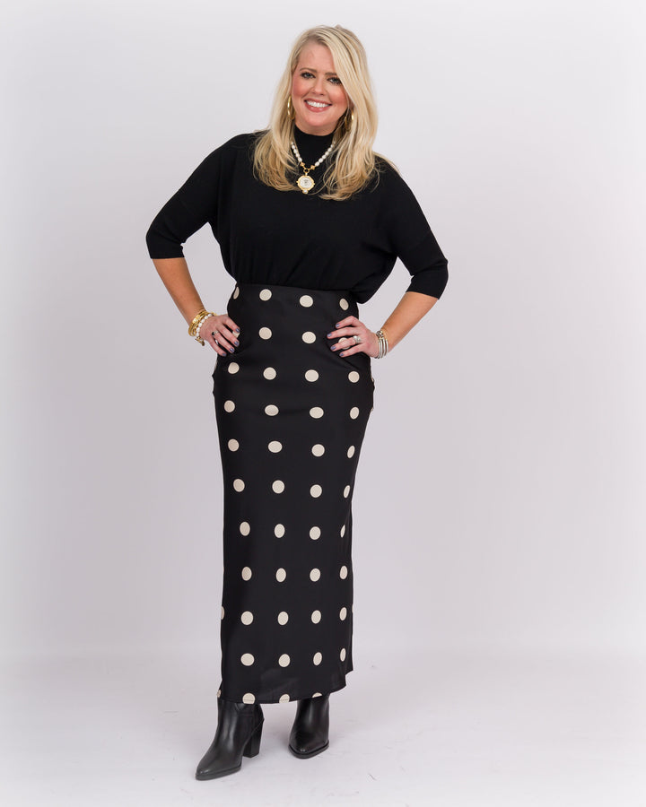 On the Dot Satin Midi Skirt