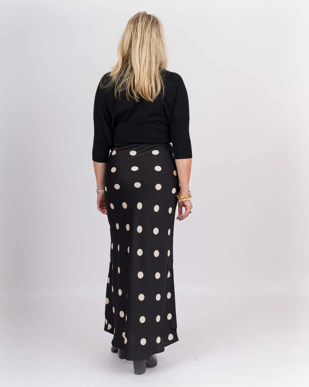 On the Dot Satin Midi Skirt