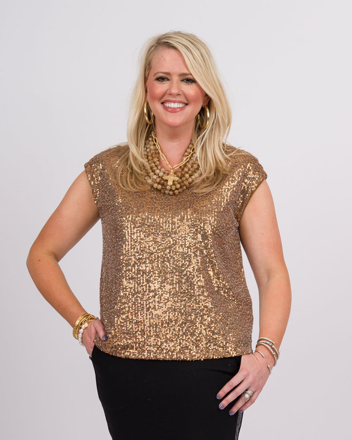 Bronze V-Neck Shimmer Top