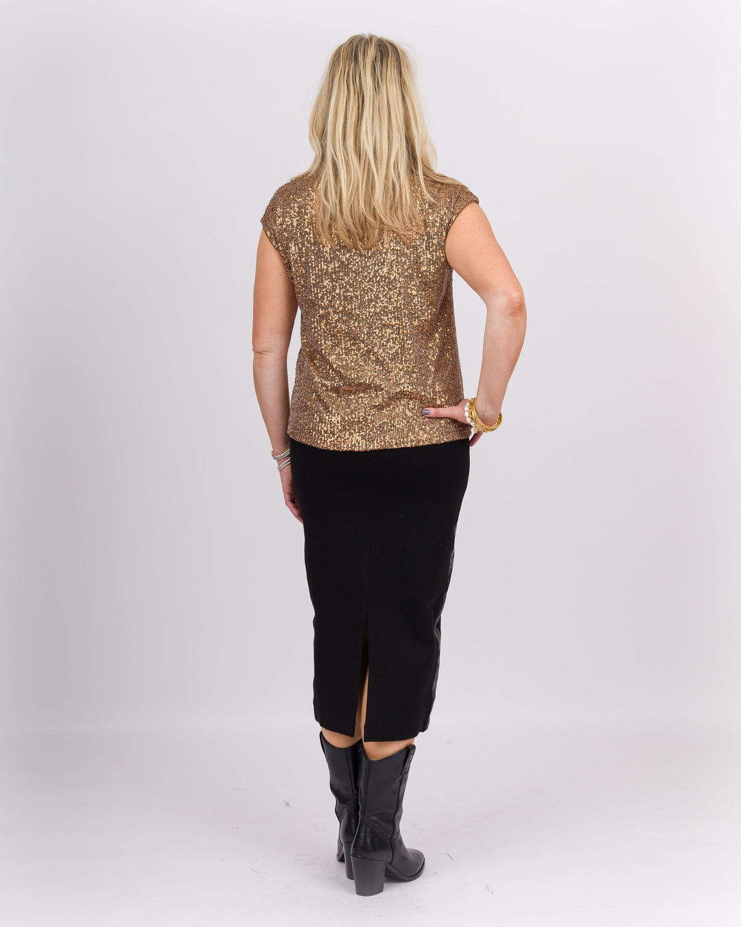 Bronze V-Neck Shimmer Top