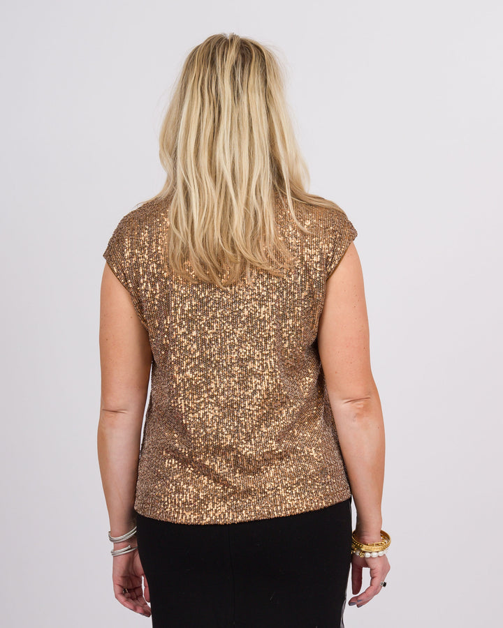 Bronze V-Neck Shimmer Top