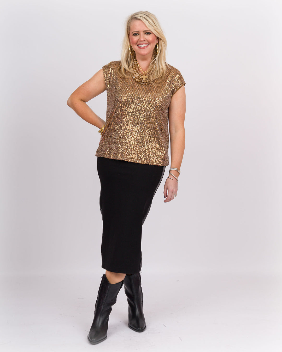 Bronze V-Neck Shimmer Top