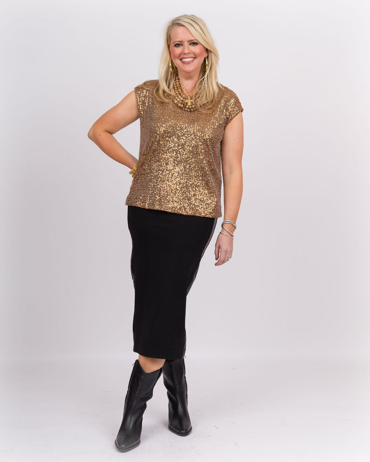 Bronze V-Neck Shimmer Top