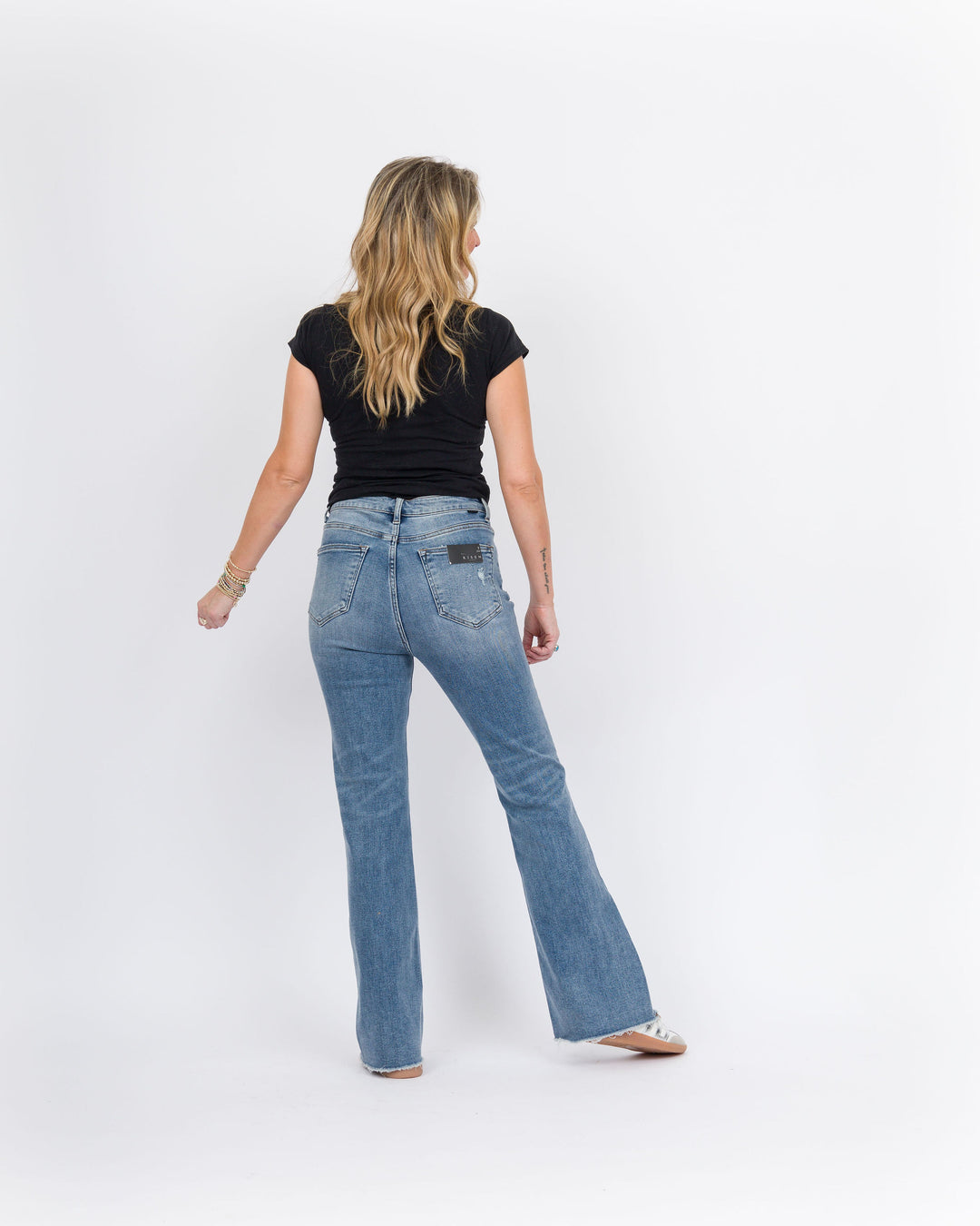 Risen High Rise Vintage Frayed Flare Jeans