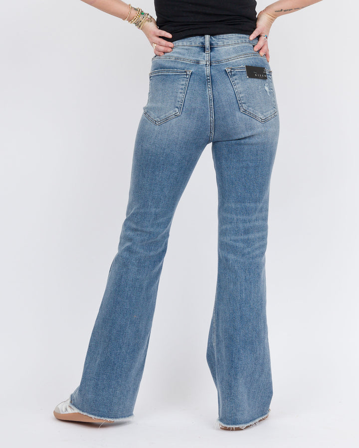 Risen High Rise Vintage Frayed Flare Jeans