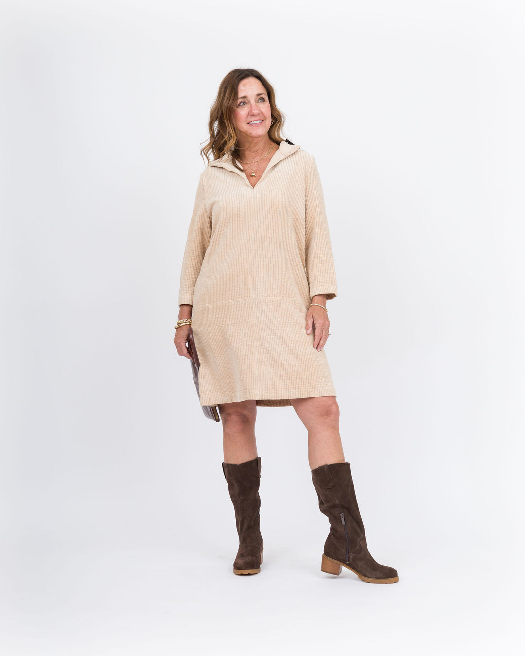 Comfy in Corduroy Dress - Cream