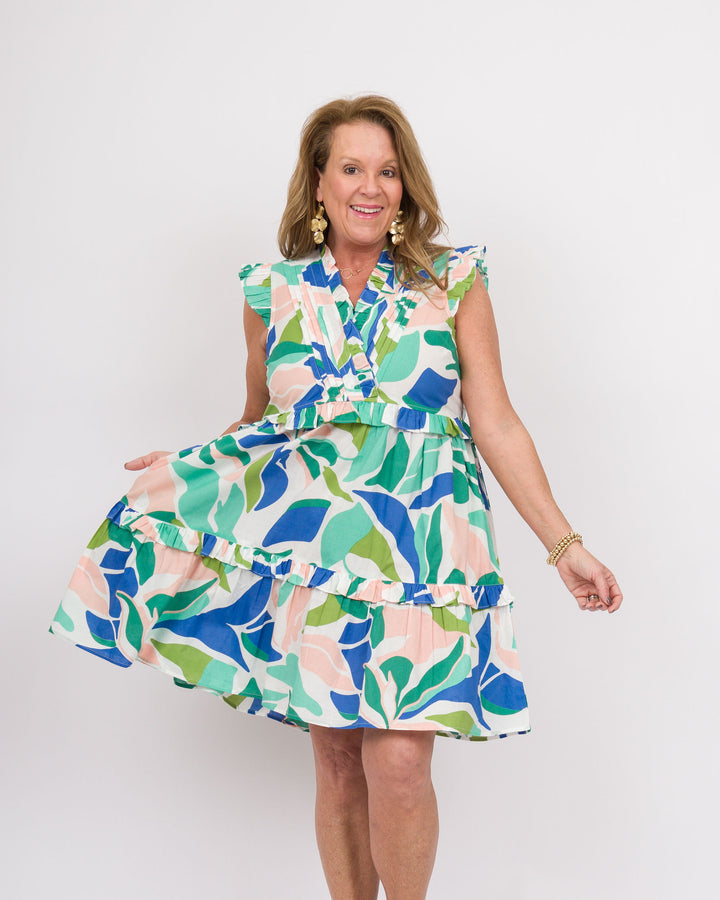 Mud Pie Reeves Flounce Dress- Green