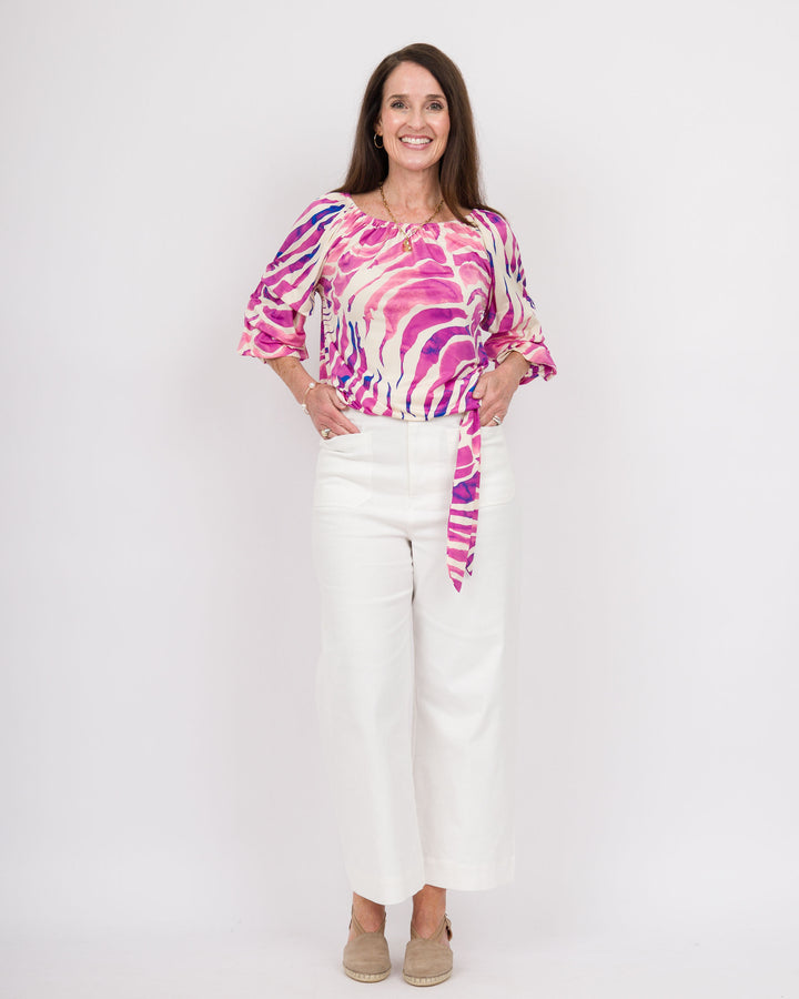 Chloe Top- Cream Purple Batik