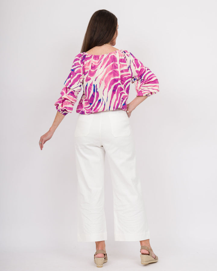 Chloe Top- Cream Purple Batik