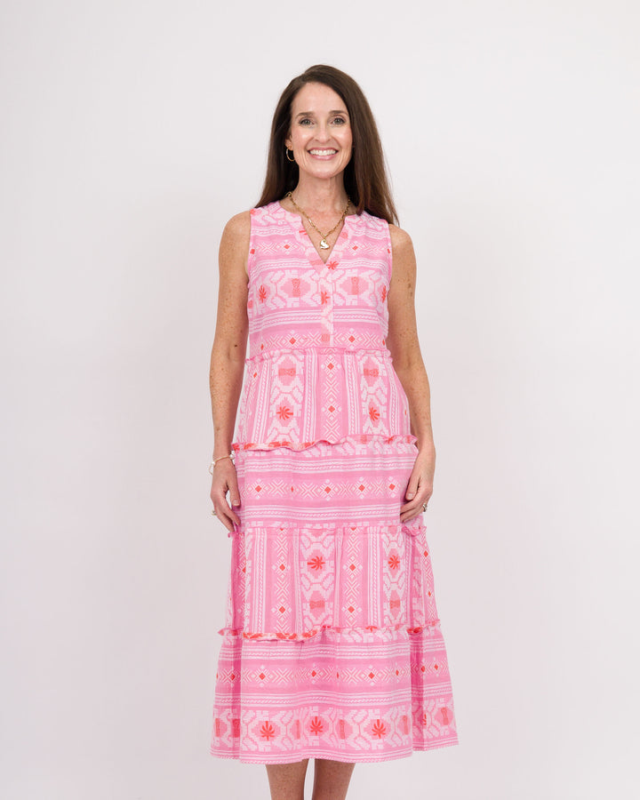 Mud Pie Burke Jacquard Midi Dress Pink