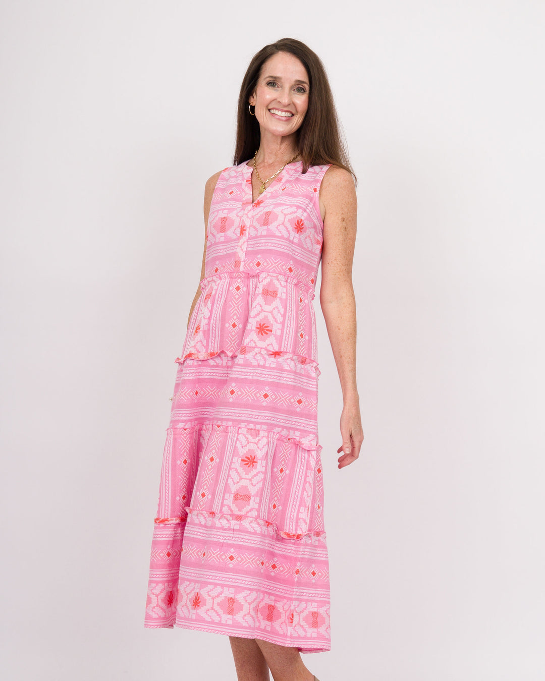 Mud Pie Burke Jacquard Midi Dress Pink