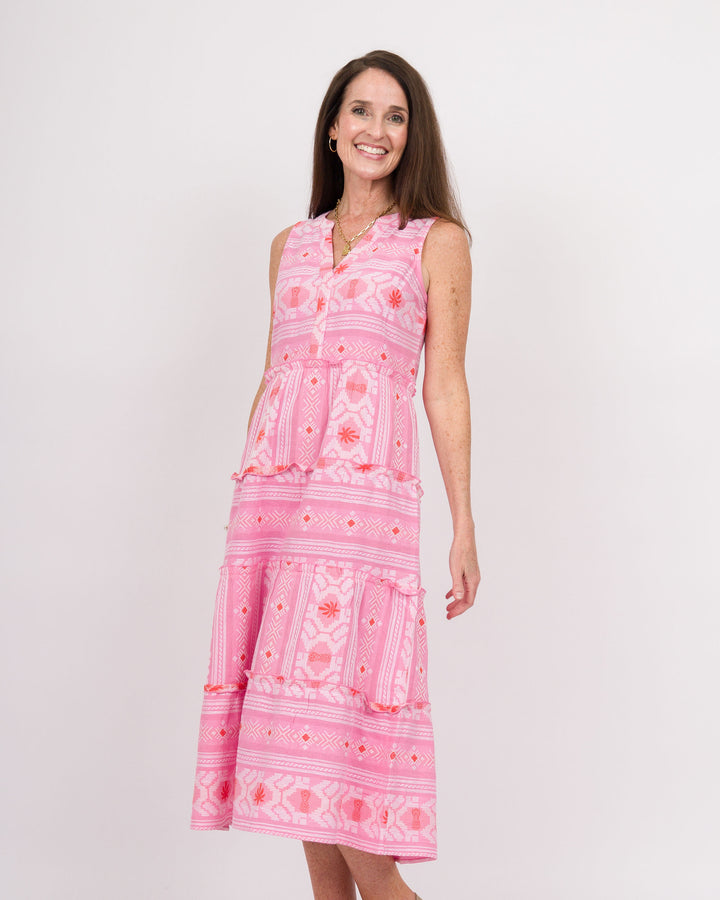 Mud Pie Burke Jacquard Midi Dress Pink