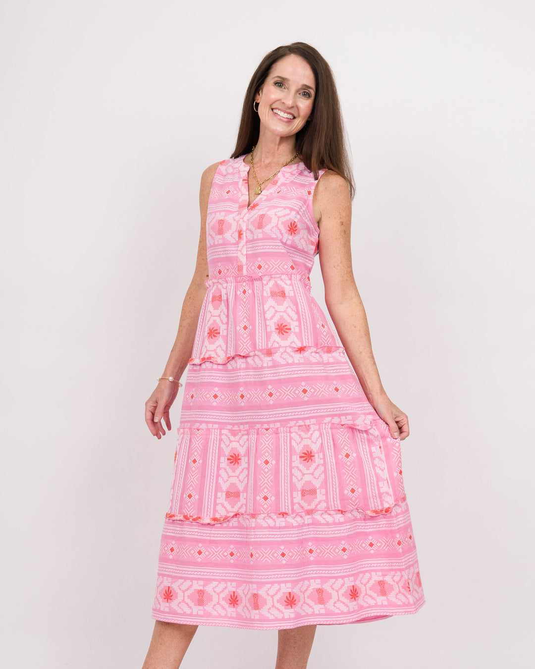 Mud Pie Burke Jacquard Midi Dress Pink