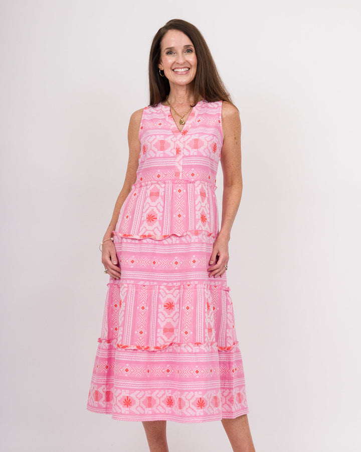 Mud Pie Burke Jacquard Midi Dress Pink