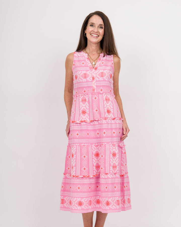 Mud Pie Burke Jacquard Midi Dress Pink