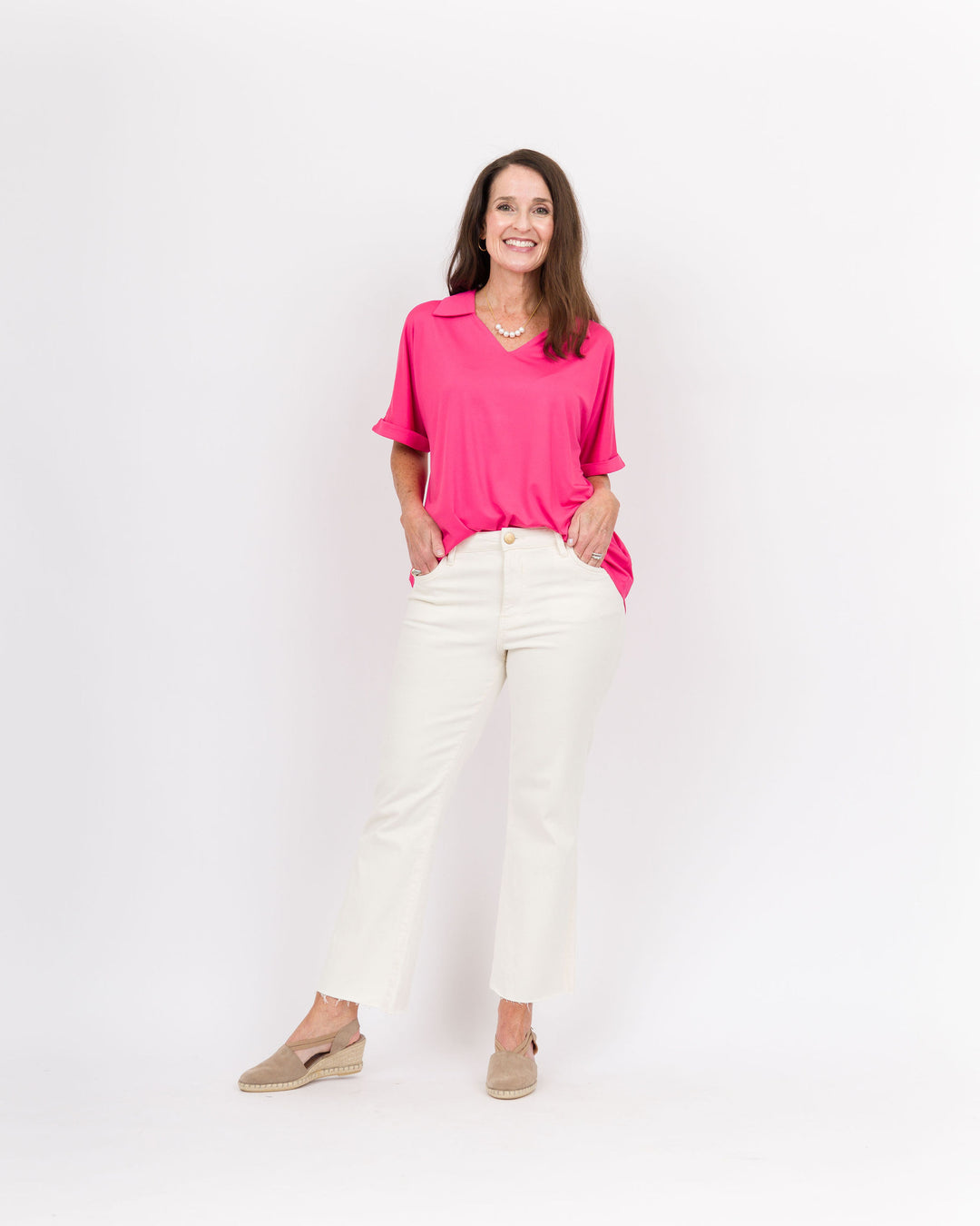 Emma + Grace The Cara Collared Top Hot Pink