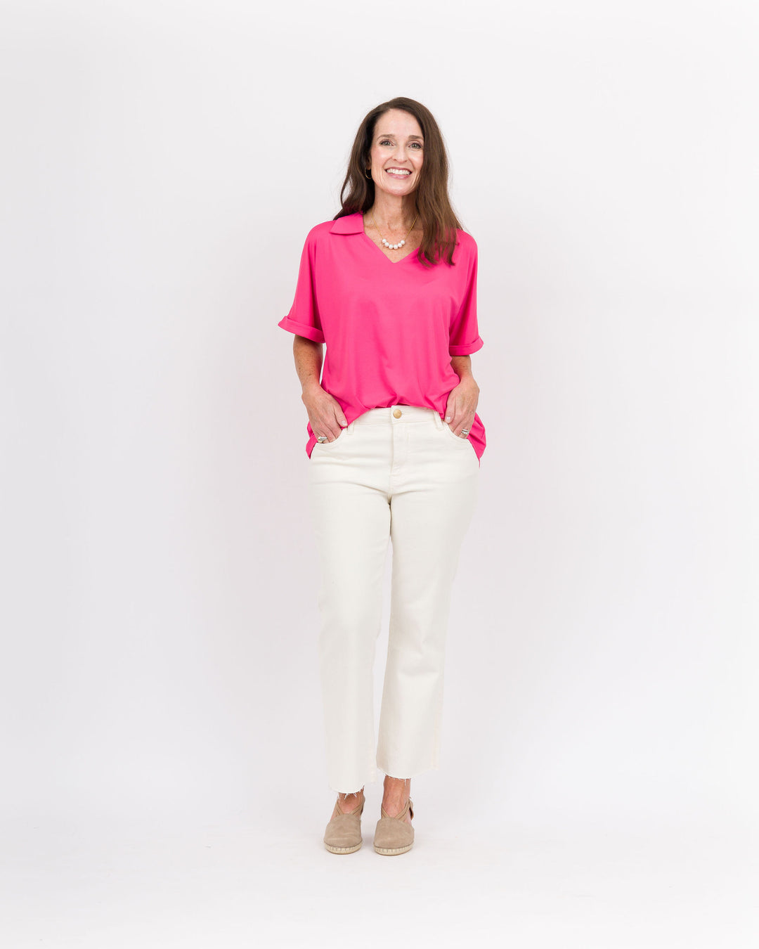 Emma + Grace The Cara Collared Top Hot Pink