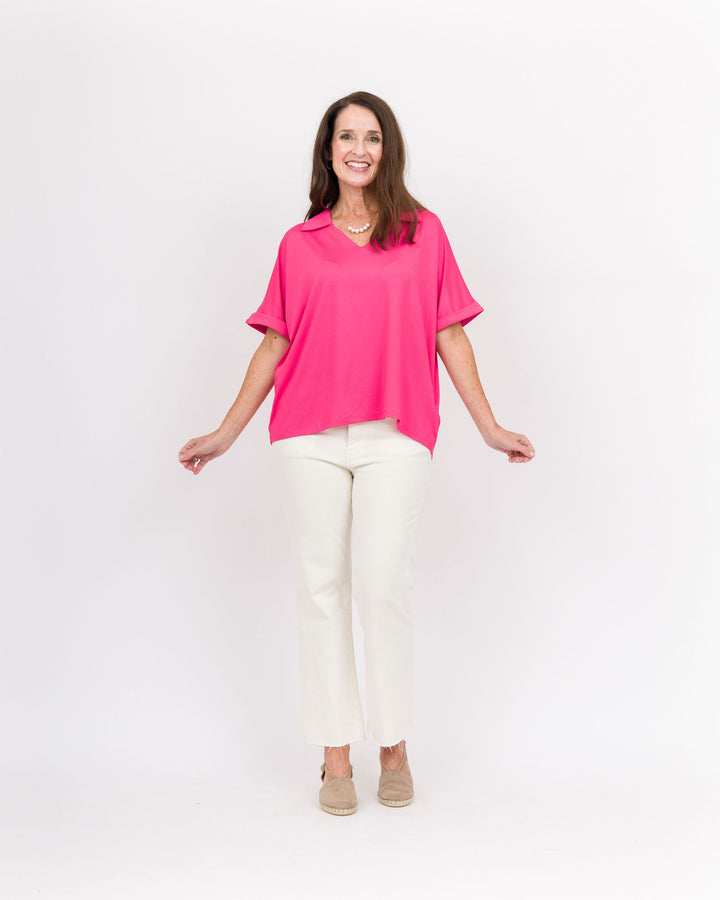 Emma + Grace The Cara Collared Top Hot Pink