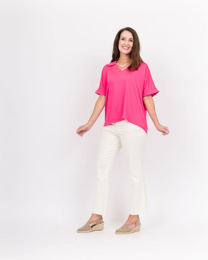 The Cara Collared Top Hot Pink